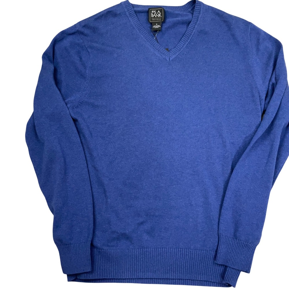 Jos A Bank Traveler Sweater Mens Medium Blue V-Neck Pima Cotton NWT